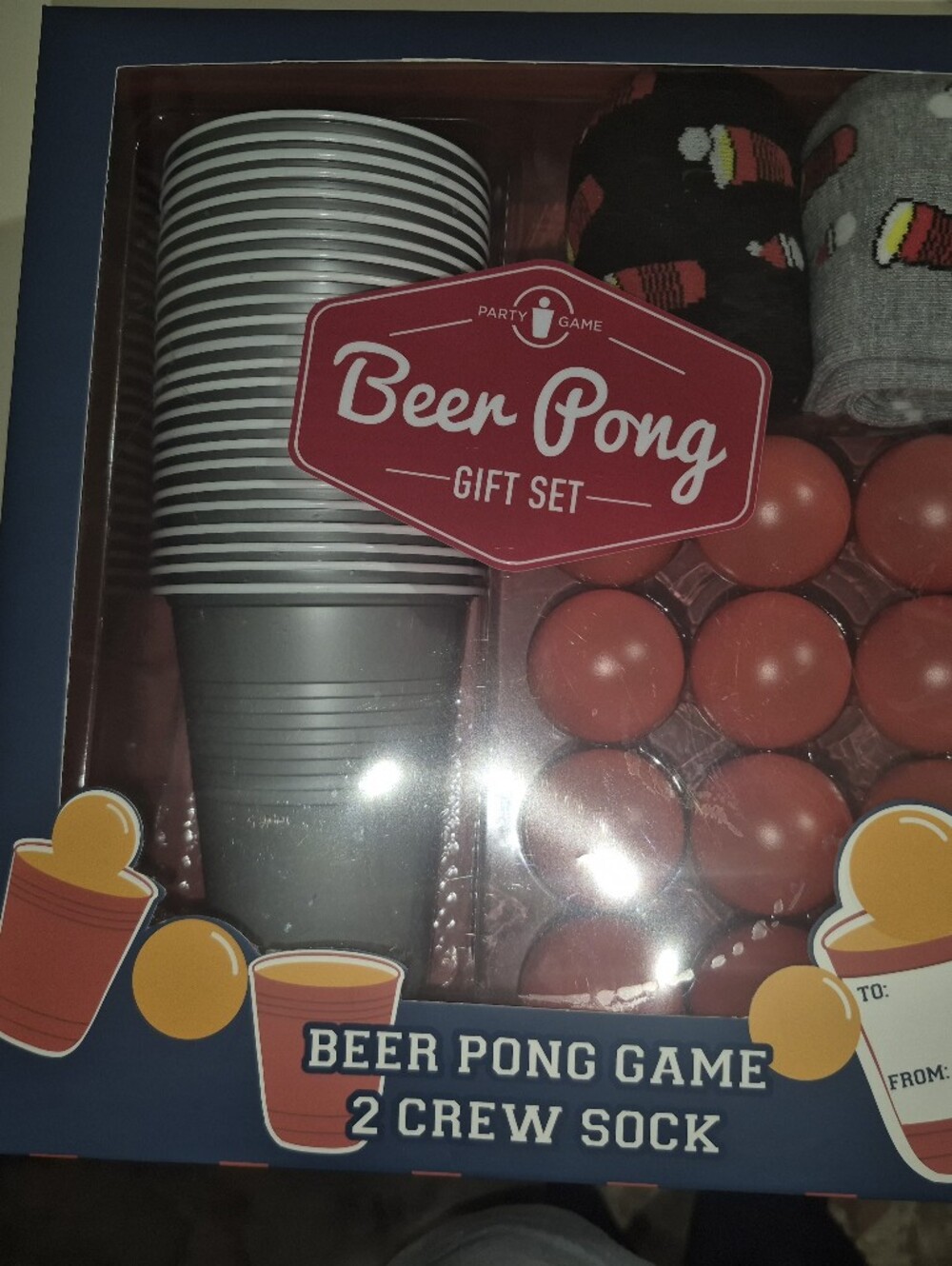 Beer Pong Gift Set with Red Balls and Striped Cups